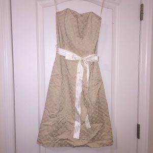 Ivory and Gold  Damask Strapless Cocktail Dress